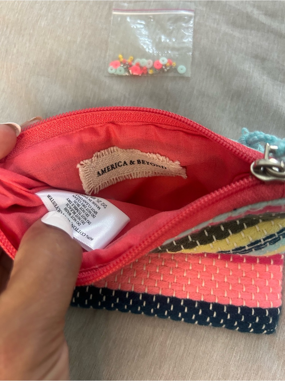American & Beyond Colorful Multicolor Embroidered Tote Bag with Matching Pouches - Picture 12 of 15